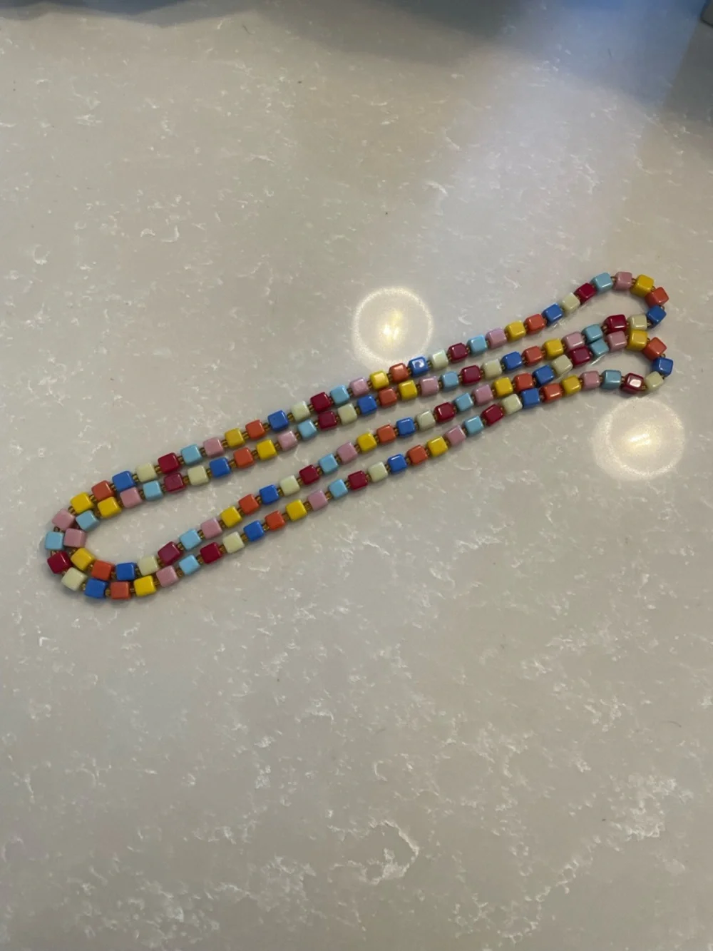 Vintage Multicolor Tile Bead Necklace - Blue, Yellow, Pink, Red, Orange, Cream - Picture 2 of 4